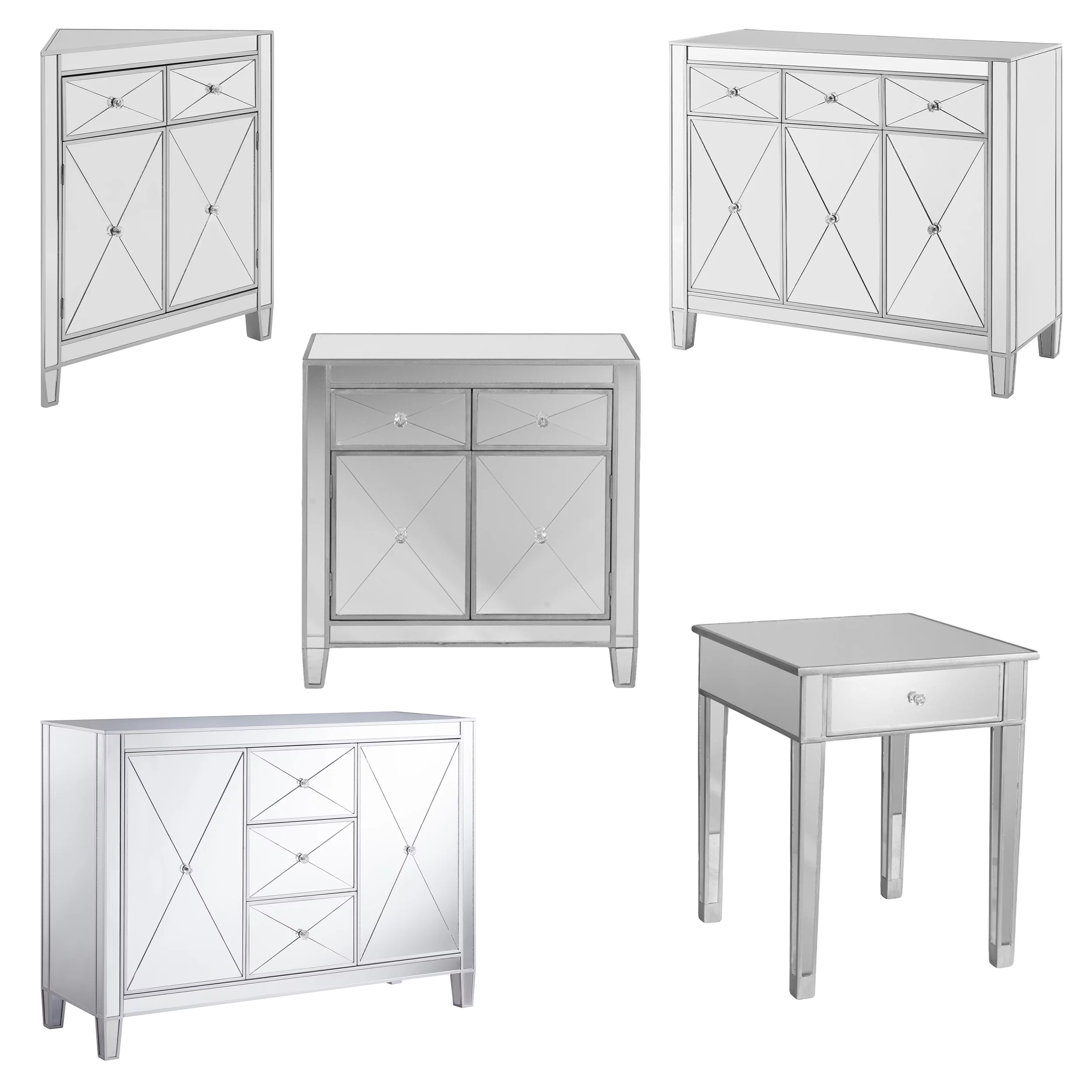 SEI Furniture Mirage 3-Drawer Mirrored Cabinet 50.25 x 35.25