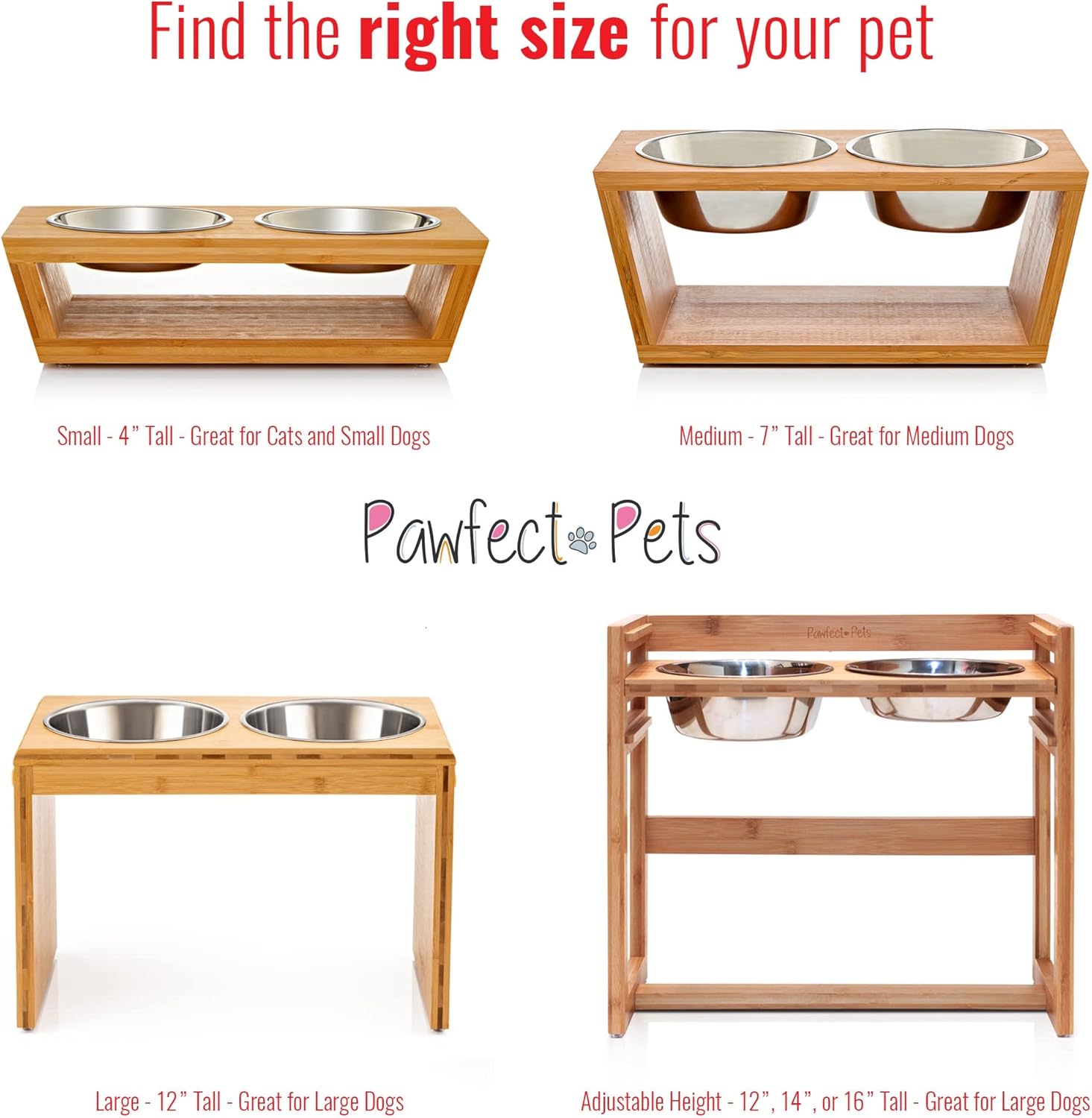 Pawfect Pets Elevated Dog Bowl Stand- 4&rdquo; Raised Dog Bowl for Small Dogs and Cats. Pet Feeder Comes with Four Stainless Steel Bowls