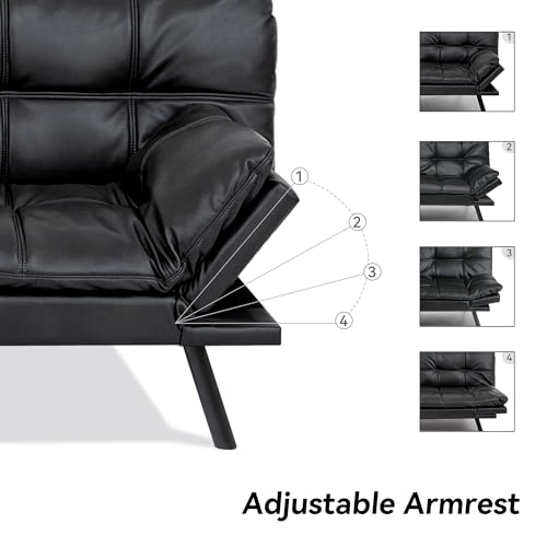 71" Convertible Futon Sofa,Faux Leather Futon Couch Bed,Sleeper Sofa Bed,Memory Foam Modern Folding Small Loveseat for Living Room,Office,Apartment