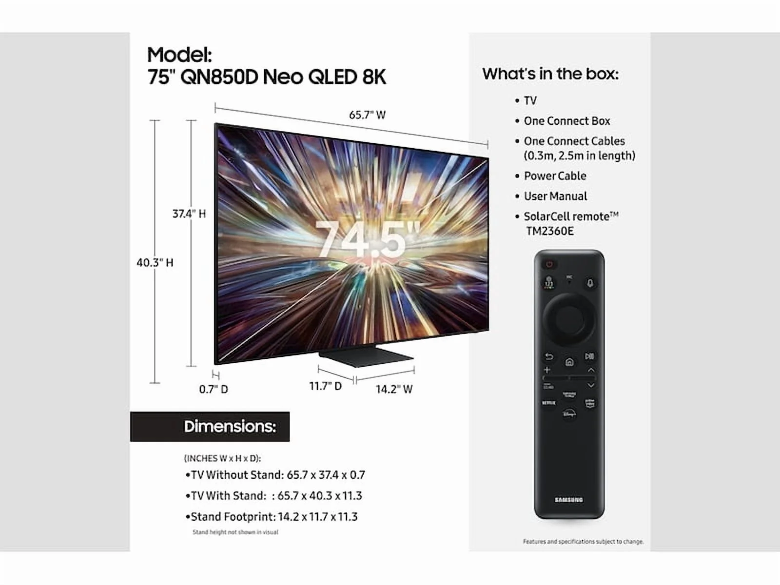 Samsung QN75QN850DFXZA 75" Neo QLED 8K AI Upscaling Pro TV (2024)