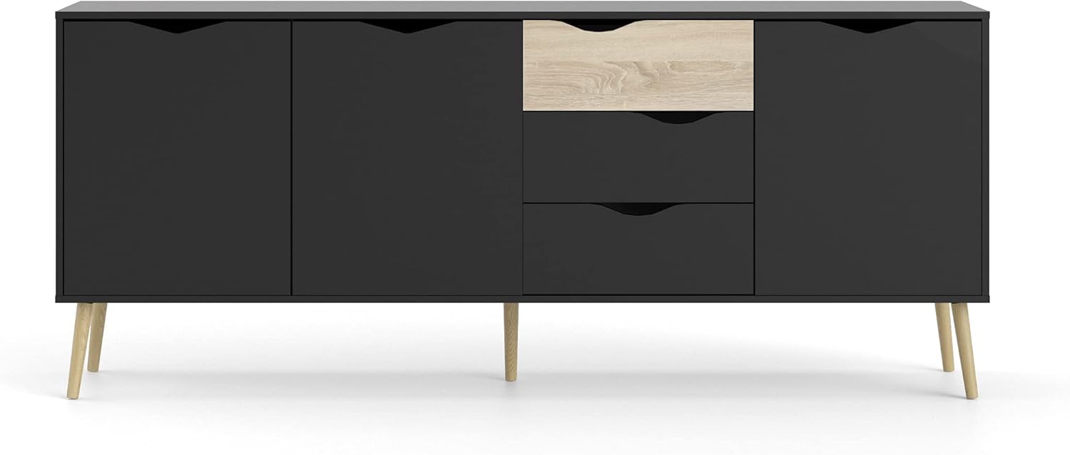 Tvilum, Black Matte and Oak Structure Diana Sideboard with 3 Doors and 3 Drawers