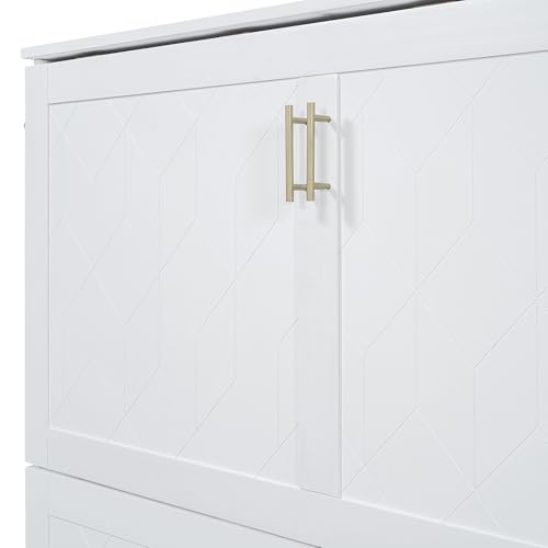 Harper & Bright Designs Queen Size Murphy Wall Bed, Chest Cube Cabinet With USB, Charging Station and Large Storage Drawer for Home Office