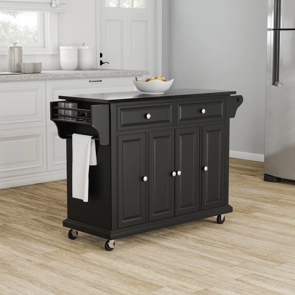 Crosley Furniture Crosley Black Wood Kitchen Cart/ Island with Solid Black Granite Top - 18"d x 51.5"w x 36"h