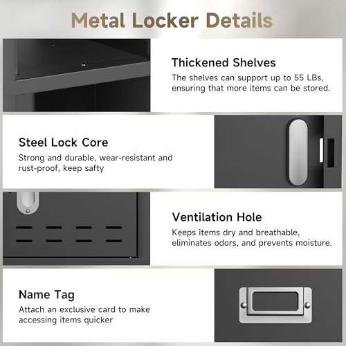 Locker Metal Storage Cabinet, Steel Office Storage Lockable Lockers for Employees Kids School Gym Home Garage Locker with Mirror & Hooks (5 Doors