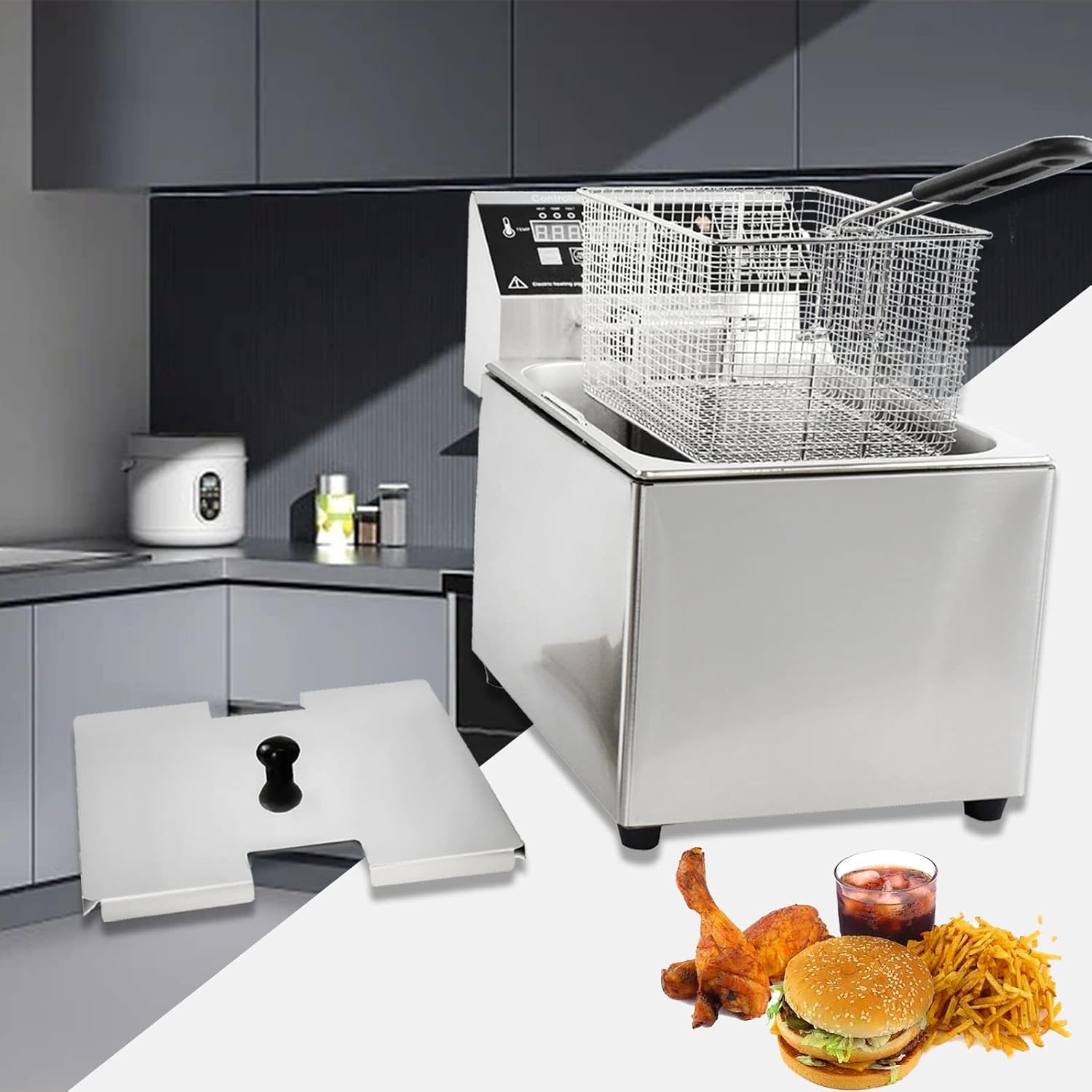 Electric Deep Fryer with Basket and Lid Capacity 8L Electric Deep Fryer with Intelligent Temperature Control for Home Kitchen and Restaurant 1800