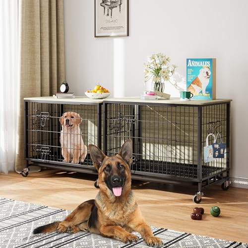 Heavy Duty Metal Dog Crate, Indoor Outdoor Pet Kennel Cage with Shelves, Storage Cabinet, Modern Decorative Dog Cage Furniture