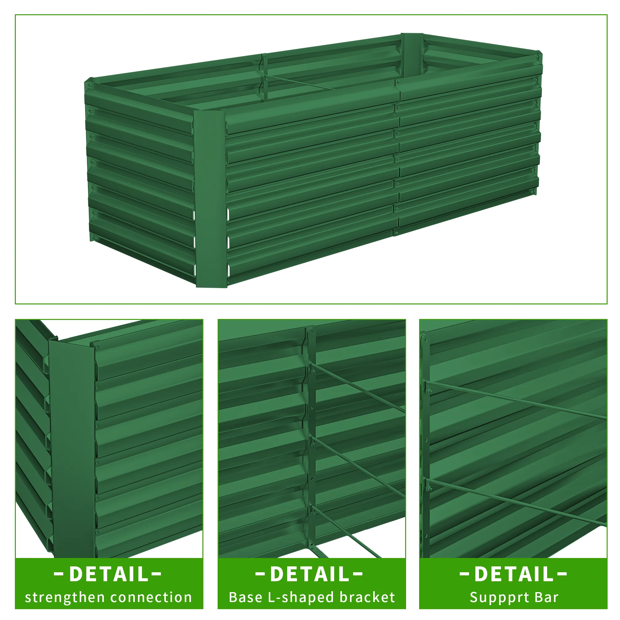 Outdoor Metal Raised Garden Bed,8x4x2ft Planter Box for Vegetables,Flowers,Herbs w/478 Gallon Capacity, Green - Curated Treasures Market