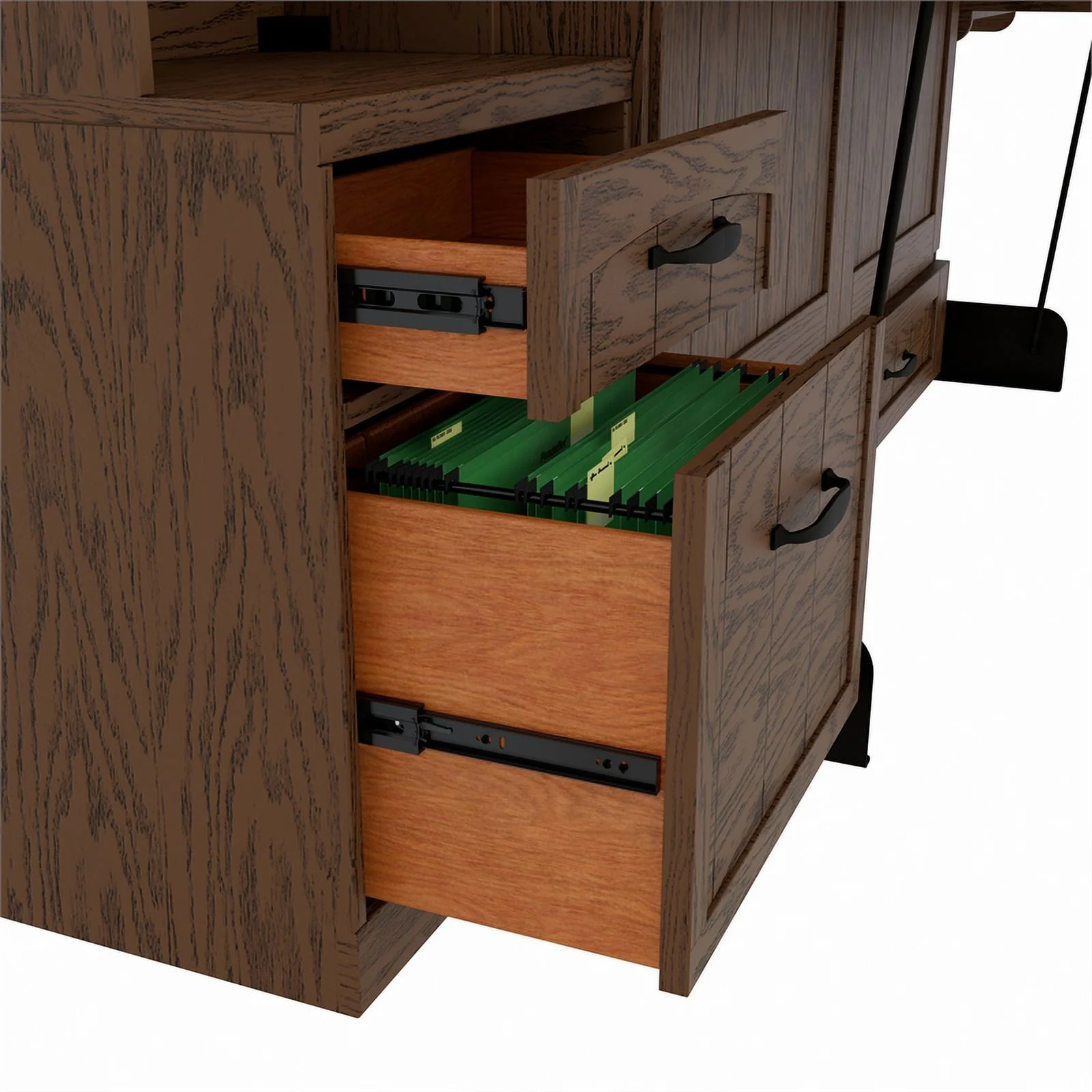 RoomAndLoft Cape Cod Wood Queen Murphy Wall Desk Bed & Shelf Storage in Brown