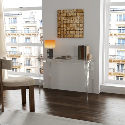 HMYHUM Acrylic Computer Desk, 43.3 Inch, Clear Study Desk for Home Office, Writing, Vanity, Modern, Easy Assembly, 19.7" W x 29.5" H