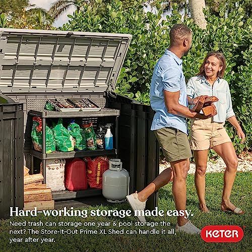 Keter Store-It-Out Prime 4.3 x 3.7 ft. Outdoor Resin Storage Shed with Easy Lift Hinges, Perfect for Yard Tools, Pool Floats and Garden Accessories