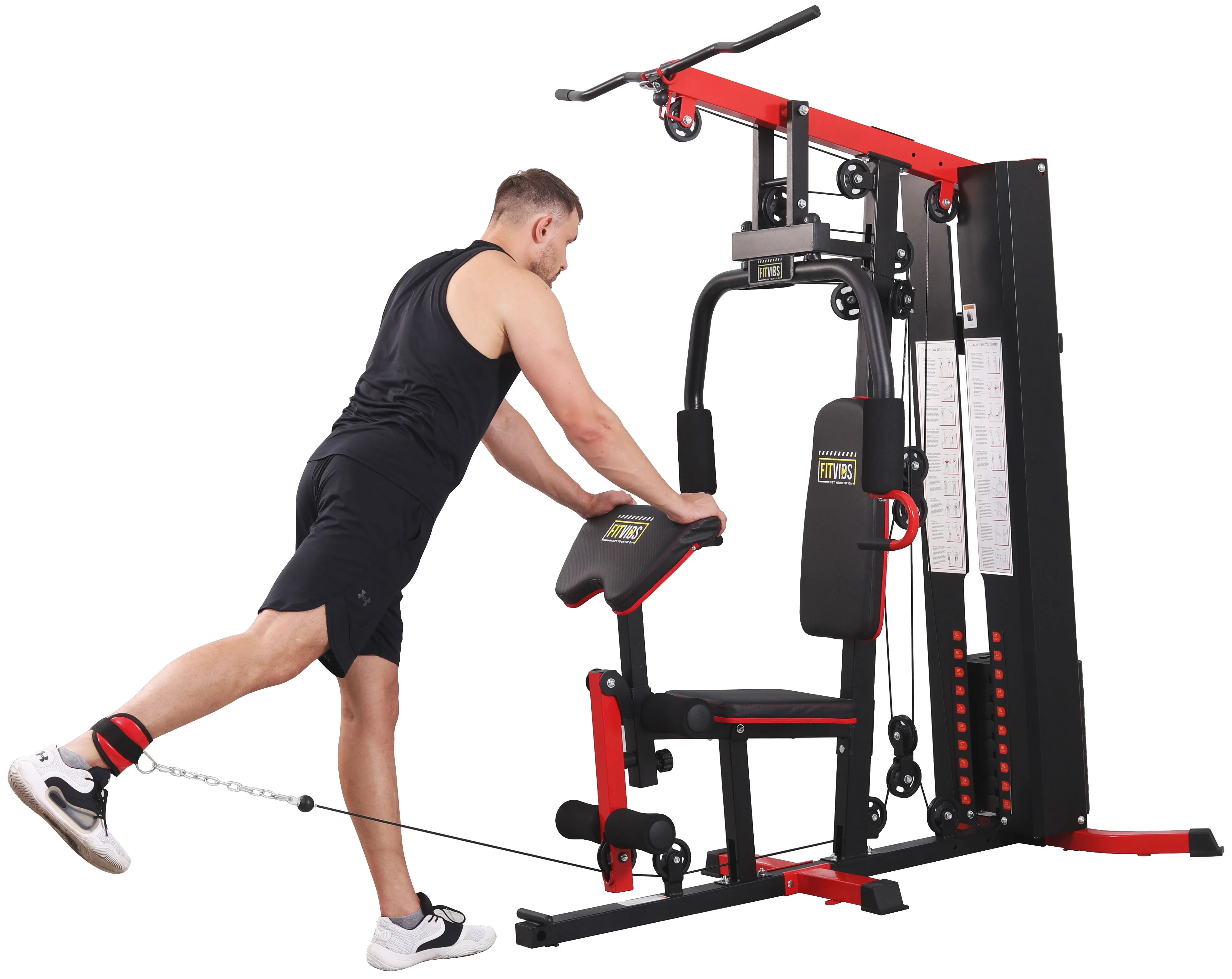 Fitvids LX750 Home Gym System Workout Station with 330 Lbs of Resistance, 122.5 Lbs Weight Stack, One Station