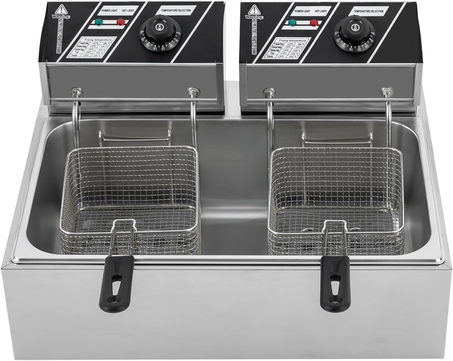 Electric Deep Fryer with 3 Baskets & Lids, 3400W Stainless Steel Commercial Deep Fryer