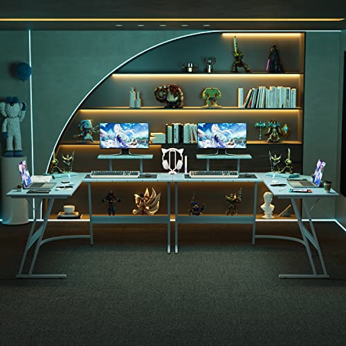 Homall L Shaped Gaming Desk Computer Corner Desk PC Gaming Desk Table with Large Monitor Riser Stand for Home Office Sturdy Writing Workstation