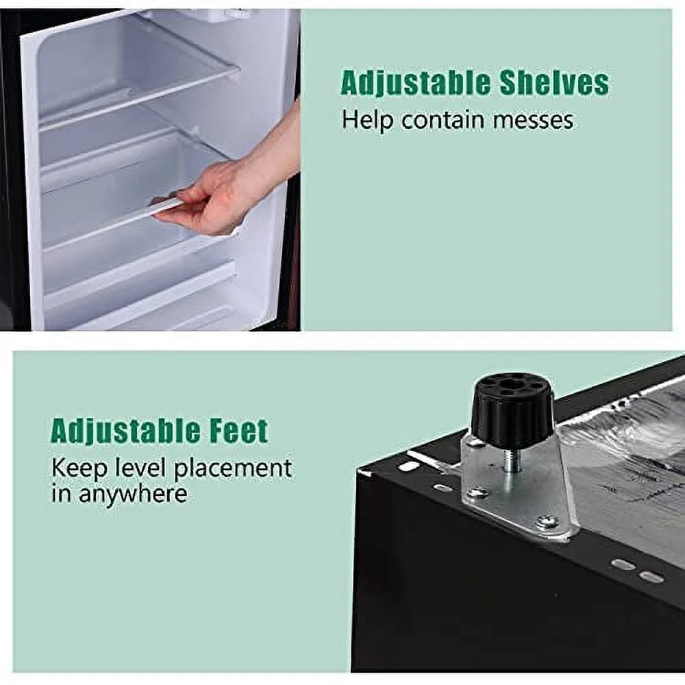 GGTB GGTB 3.2 Cu ft Two Door Mini Fridge with Freezer, Retro Compact Refrigerator with Freezer, Wood