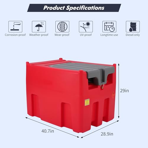 Portable Diesel Tank, 58 Gallon Fuel Tank w/ 12V Electric Fuel Transfer Pump