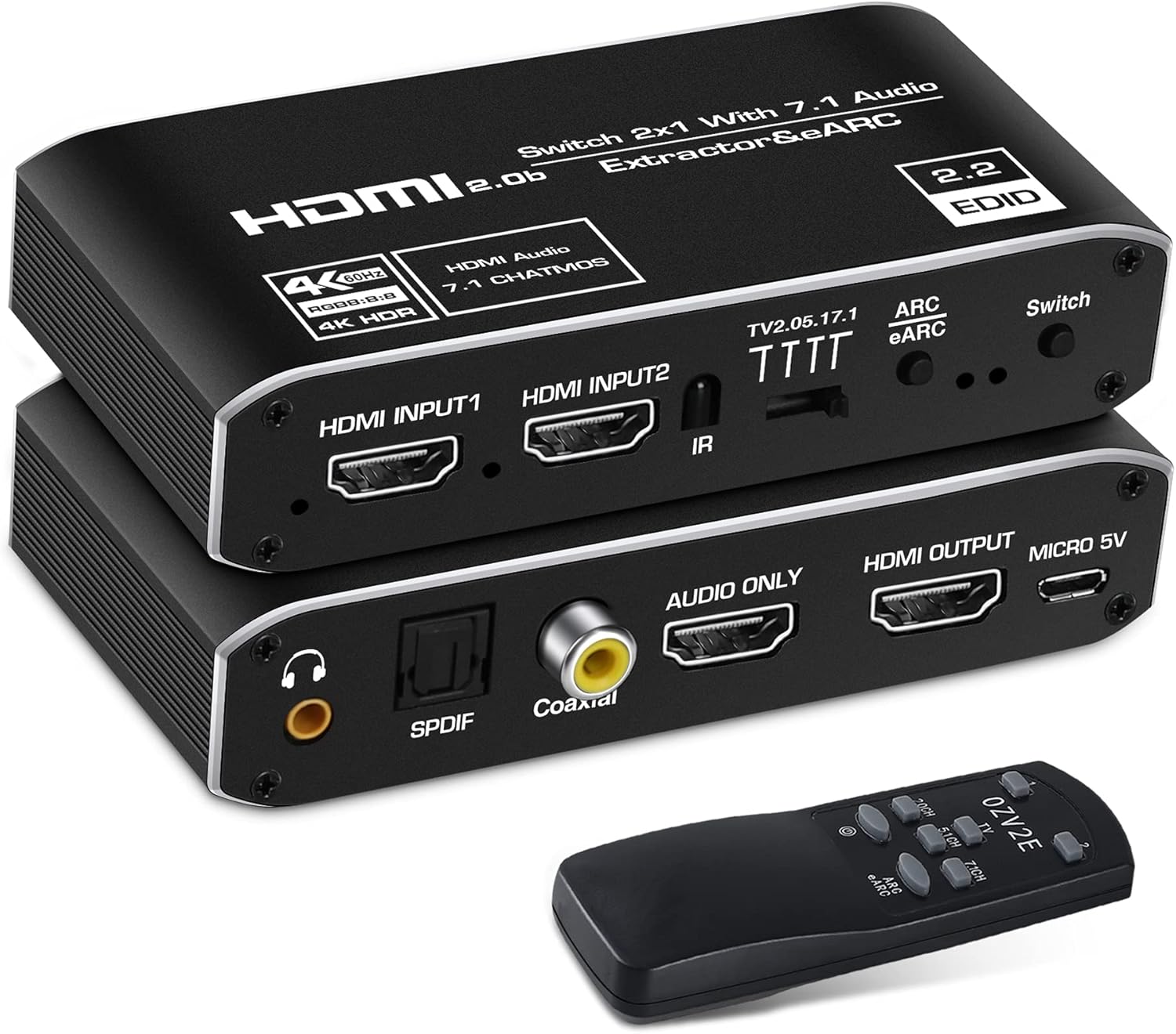 4K@60Hz eARC HDMI Audio Extractor, NEWCARE HDMI to HDMI Audio Converter with 7.1CH Atmos/eARC/ARC/Optical Toslink SPDIF/Coaxial/ 3.5mm Audio Out
