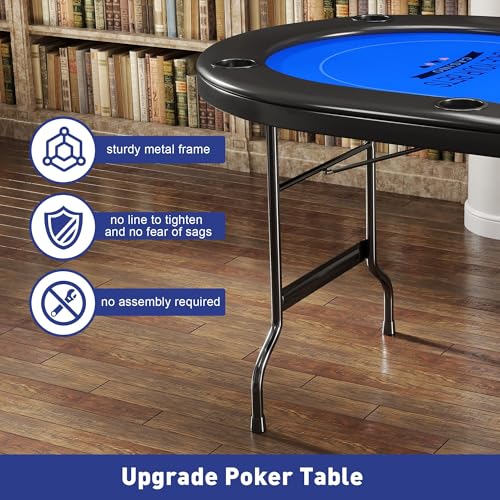 COLOR TREE Foldable Blackjack Poker Table, 84" Premium Texas Hold'em with Cup Holders, Padded Rails, Stylish Blue Design
