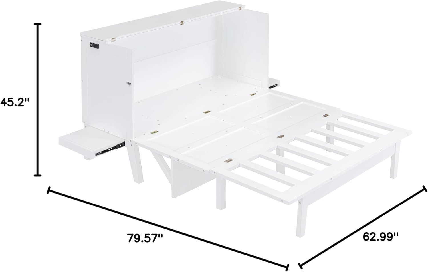 Queen Size Murphy Bed with USB Port & Removable Shelves for Bedroom, Living Room, Foldable Canbinet Bedframe w/Wooden Slat Support