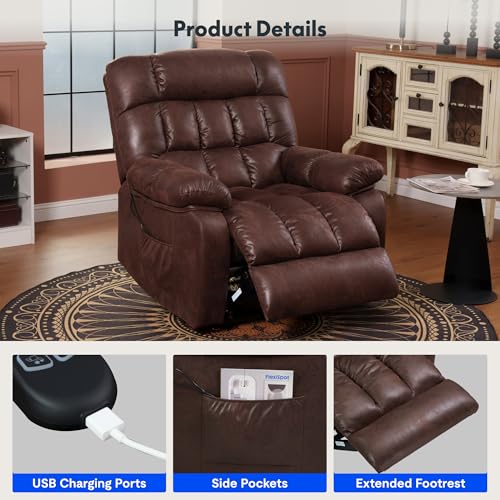FLEXISPOT XL31 Power Lift Recliner Chair for Elderly, Electric Lift Chair with Massage & Heat, PU Leather Reclining Sofa w/Cup Holders
