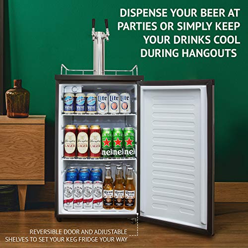 Ivation Full Size Kegerator | Dual Tap Draft Beer Dispenser & Universal Beverage Cooler | Mounted CO2 Cylinder, Temperature Control
