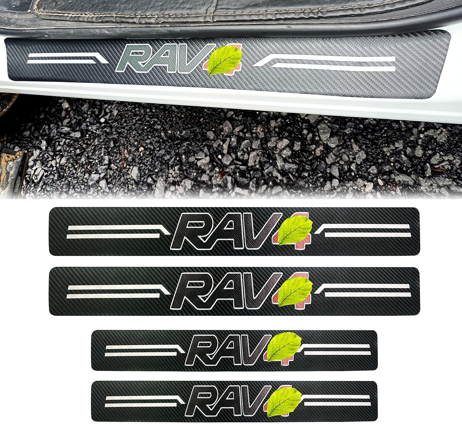 TSAYISI SANITARY 4pcs/Set Door Entry Guard Black Carbon Fiber Textured Leather Car Door Sill Protector Stickers for Toyota Rav4