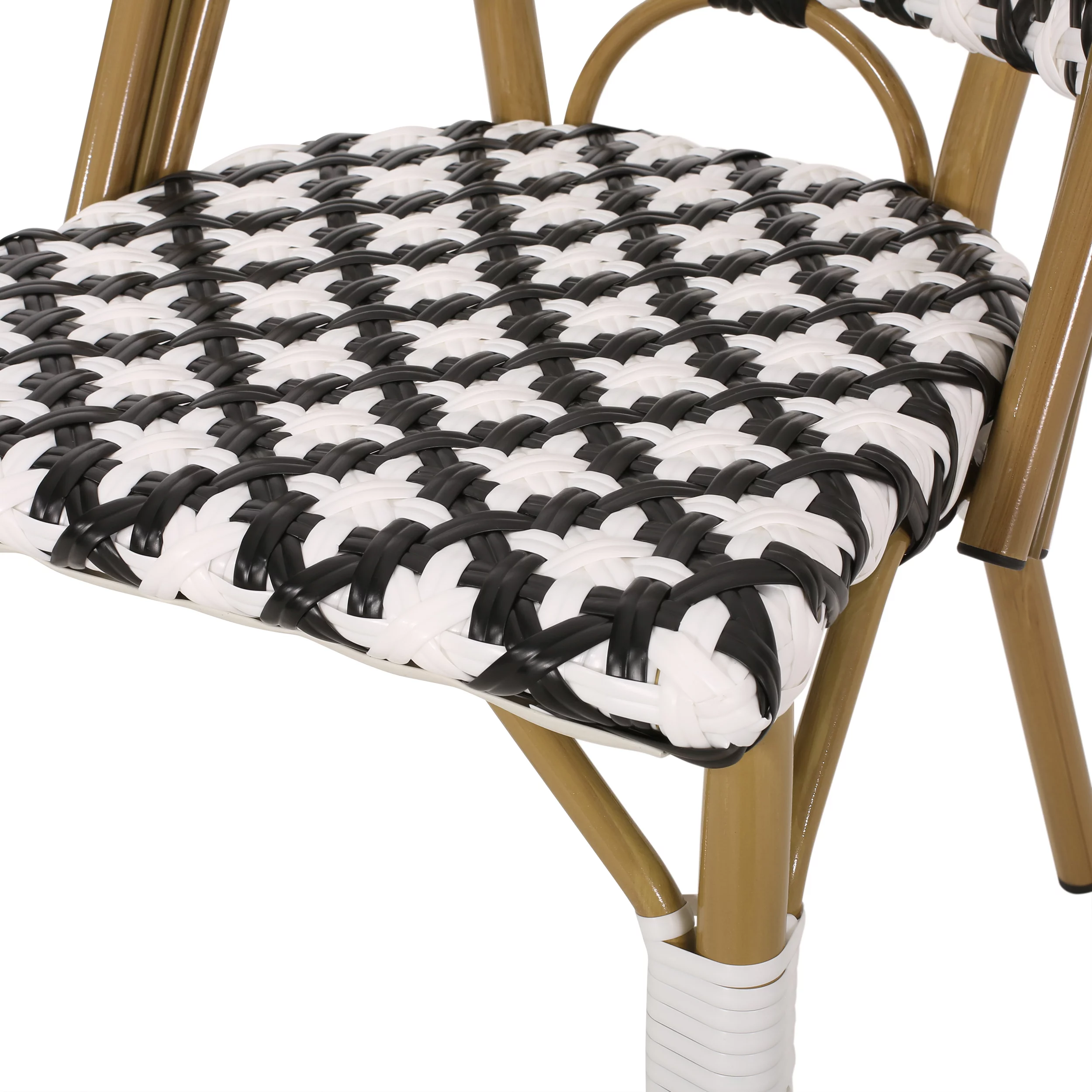 Jordy Outdoor French Bistro Chair, Set of 2, Black, White, and Bamboo Finish