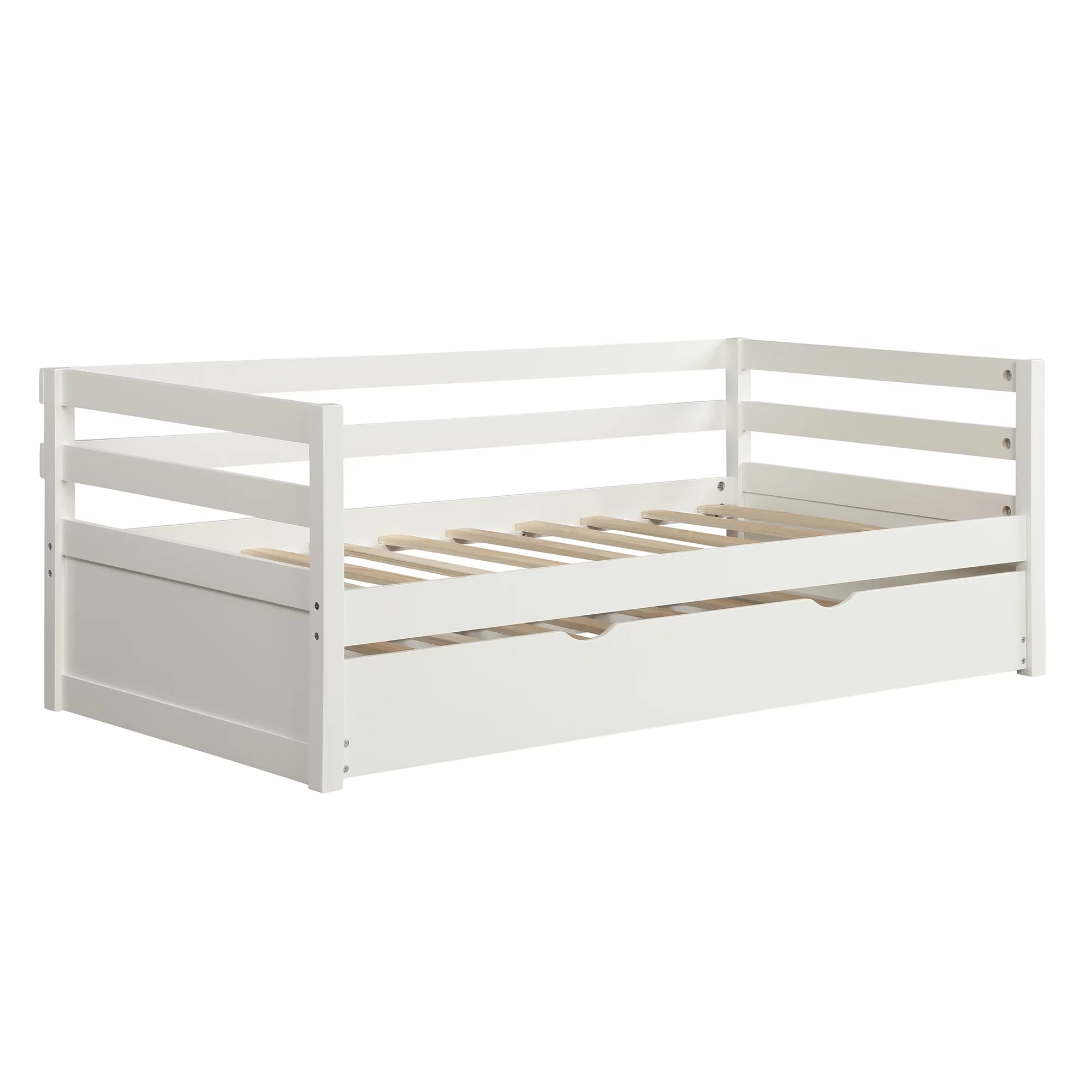EUROCO Solid Wood Daybed with Trundle, Twin for Kids Room, White