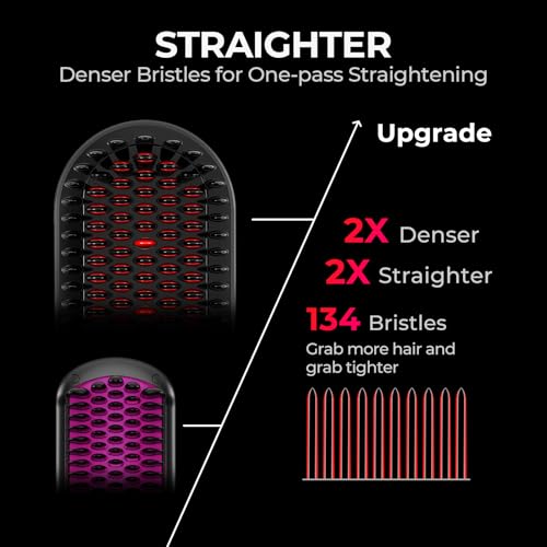 TYMO Hair Straightener Brush - Upgraded Ionic Plus Straightening Brush with Dense Bristles, 16 Temps