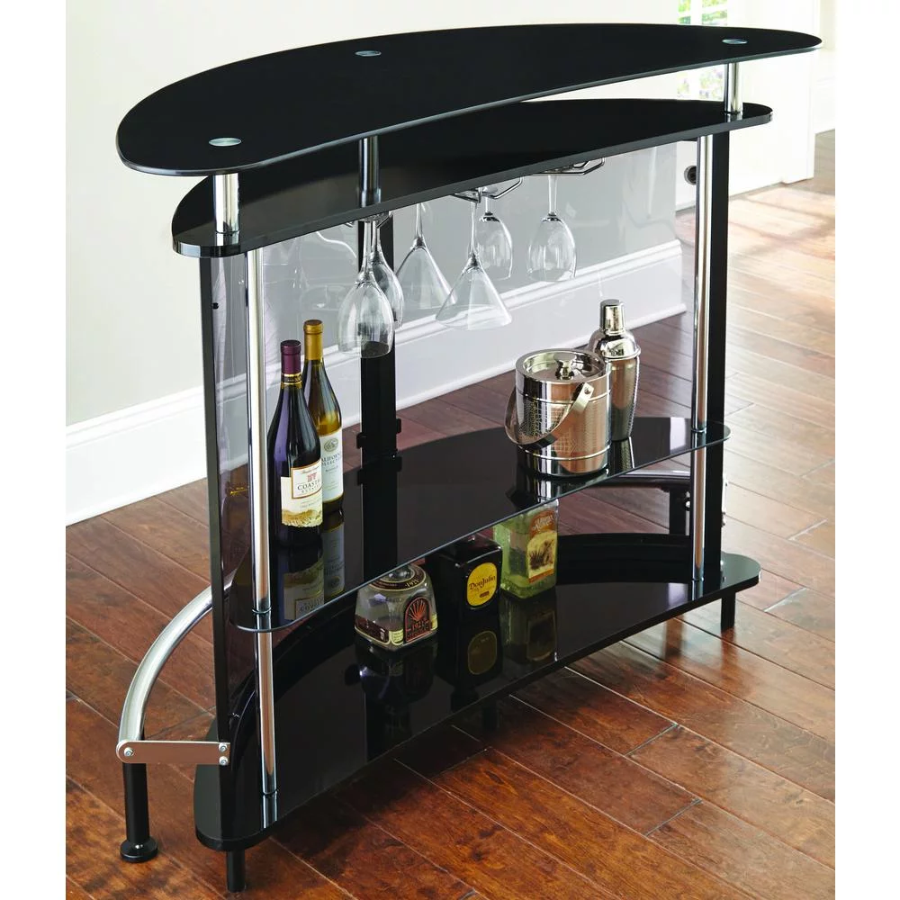 Steve Silver Ariana Brown Smoked Tempered Glass Home Bar in Black