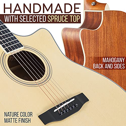 Pyle Premium Acoustic-Electric Guitar Kit, 4/4 Full Size Dreadnought Cutaway with 4-Band EQ, Premium Accessory Set, 41" Spruce Mahogany