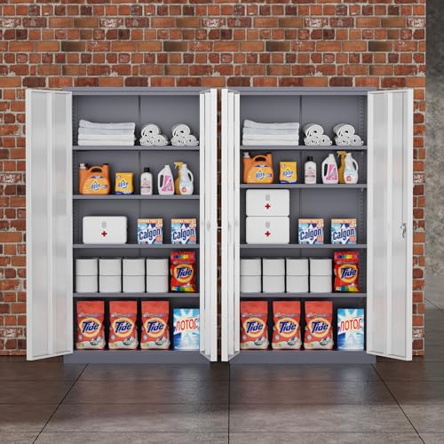 Greenvelly Metal Storage Cabinet, 72" Black Locking Metal Garage Storage Cabinet with Doors and 4 Adjustable Shelves