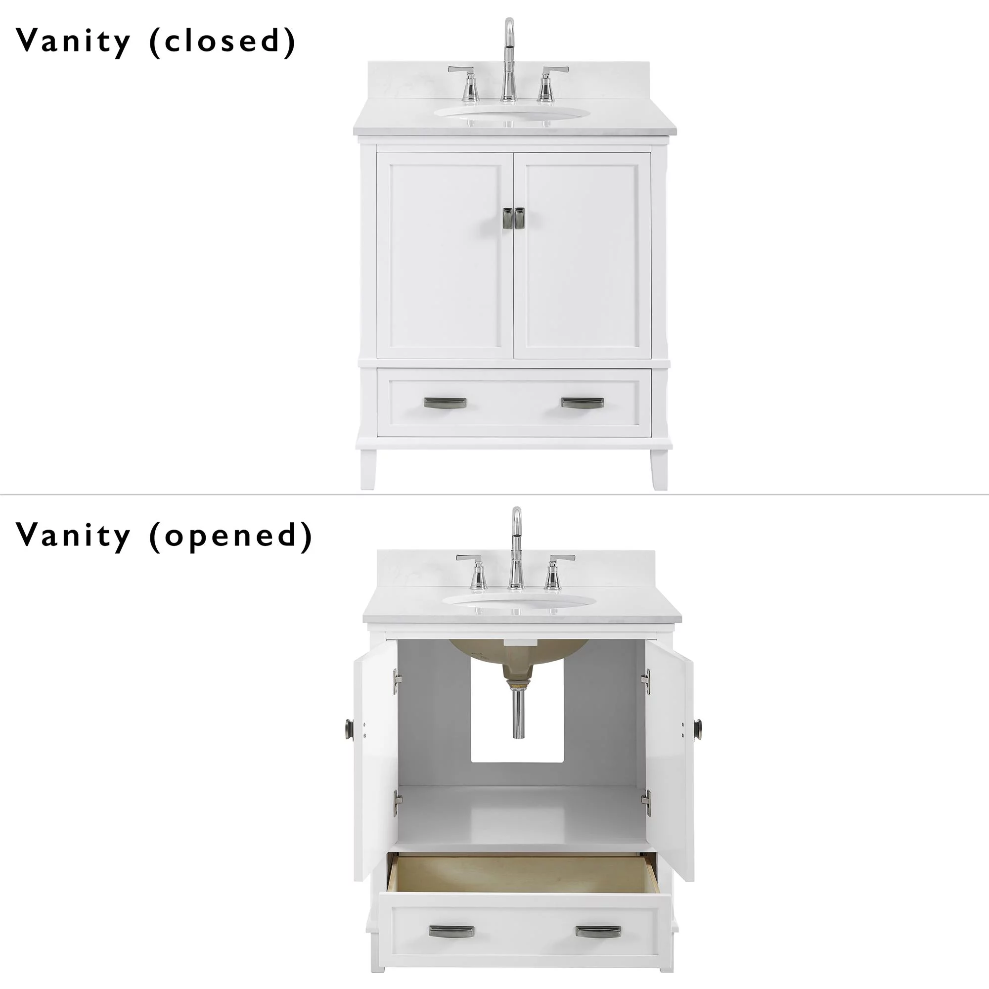DHP Otum 30 Inch Bathroom Vanity with Sink, White Wood