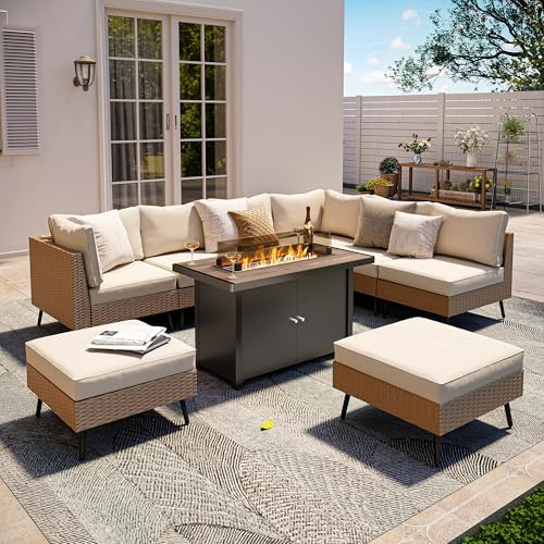 LAUSAINT HOME Outdoor Patio Furniture, 8 Piece Outdoor Sectional Sofa PE Rattan Wicker Patio Conversation Sets