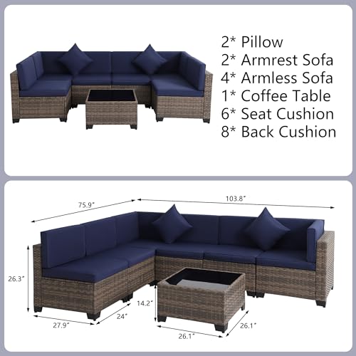 KIGOTY Patio Furniture Set 7 Pieces Conversation Sets, Outdoor Sectional Sofa