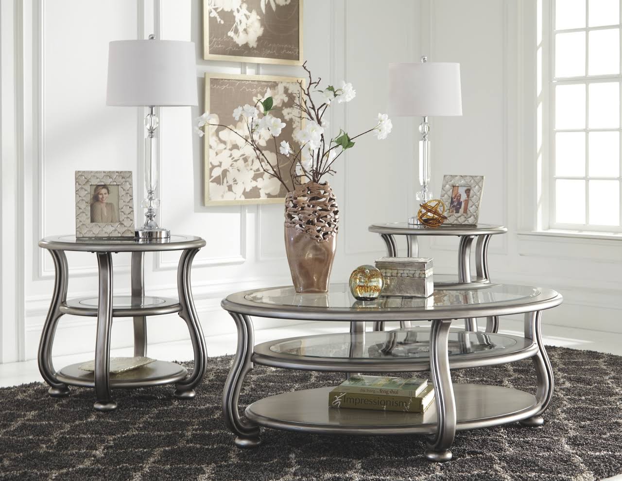 Ashley Furniture Coralayne Glass Accent Console Table in Silver