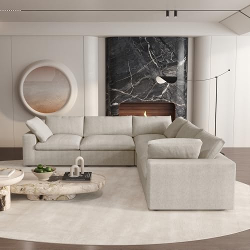 160.6" Cloud Couch Modular Sectional Sofa for Livingroom,Oversized Convertible Sofa with Storage Ottomans,6 Seat Wide Couches