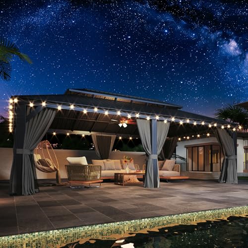 Aoxun 10' X 12' Hardtop Gazebo, Aluminum Outdoor Gazebo with Galvanized Steel Double Top Canopy