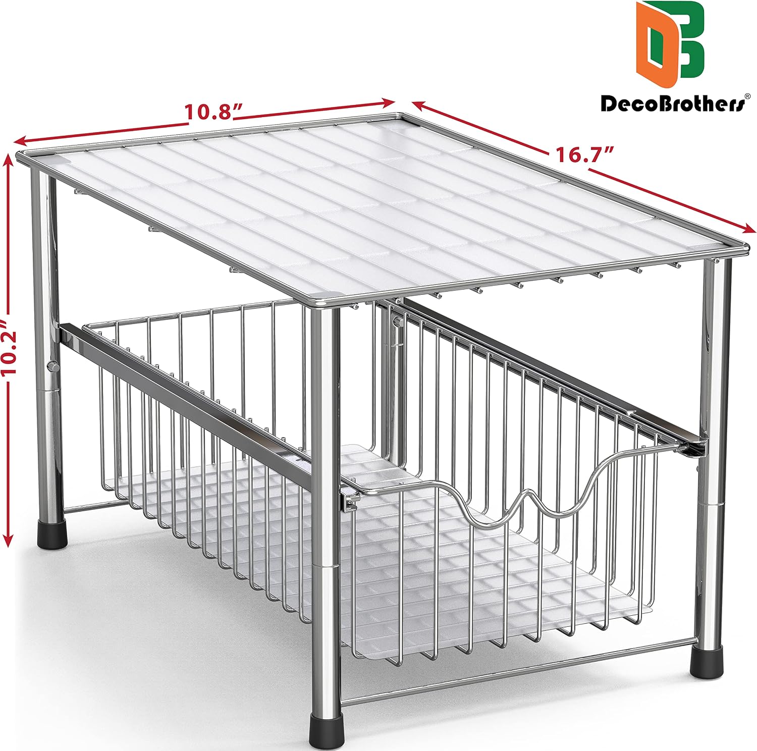 Deco Brothers Stackable Under Sink Organizer with Sliding Basket, Chrome