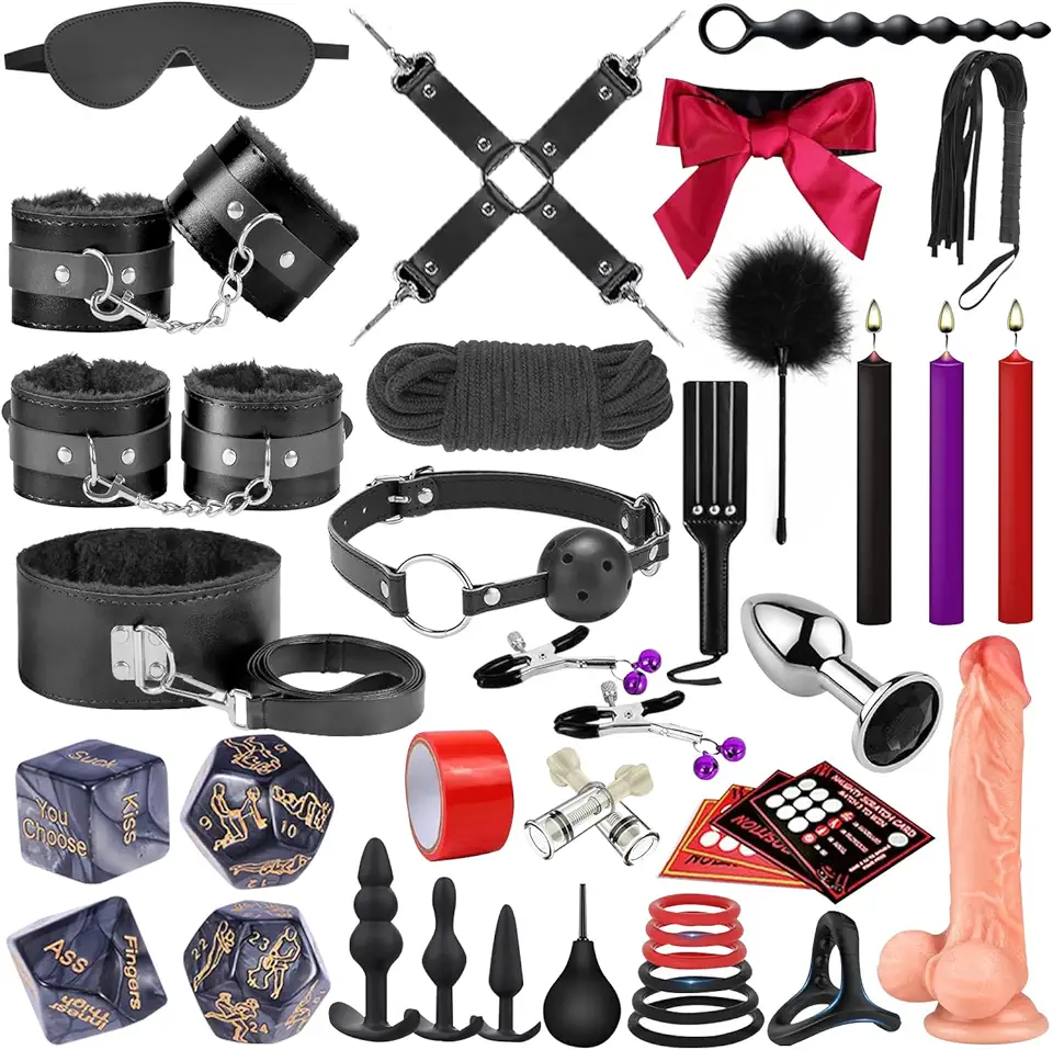 Sex Bondage BDSM Kit Restraints 36 Pcs Sex Toys with Adjustable Handcuffs Ankle Thigh Cuffs Blindfold Adult Games for Men Women and Couples