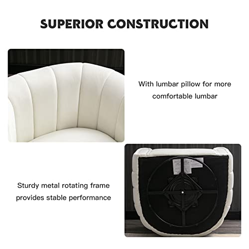 ANJ Swivel Barrel Chair with Plump Pillow, Modern Channel Velevt Accent Chair, Comfy Round Armchair
