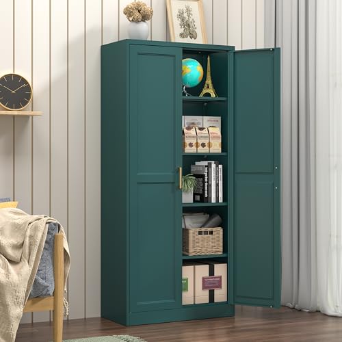 Pantry Cabinet, 71 Inch Tall Kitchen Storage Cabinet, Metal Pantry Cabinet with Doors and Adjustable Shelves, Black Food Cupboard