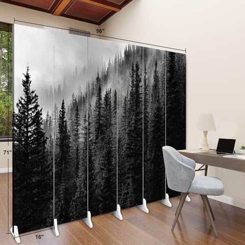Wood Screen Room Divider Sunrise View Winter Snowy Forest from Lapland Finland Folding Screen Canvas Privacy Partition Panels Dual-Sided Wall Divider