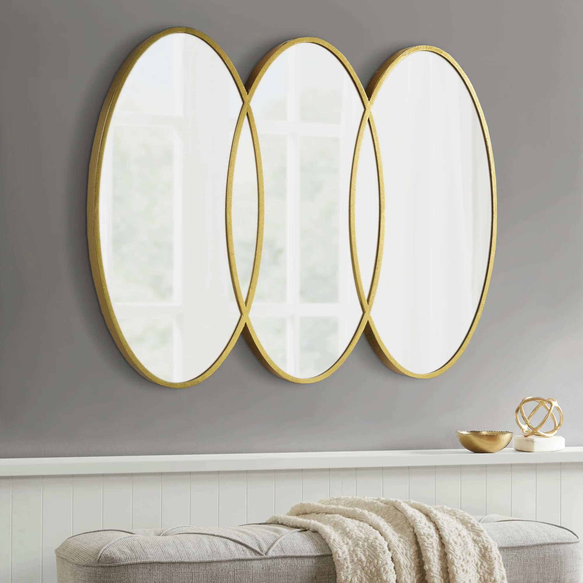 Madison Park Signature Eclipse Modern Contemporary Glam Luxury Gold Trio Wall Mirror, 40"W x 30"H x 1.77"D