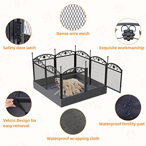 BingoPaw Dog Whelping Box Fence: Pet Indoor Metal Playpen Crate with Waterproof whelping pad