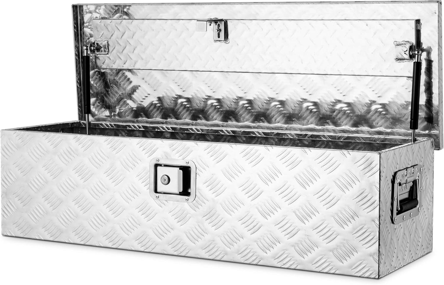 ARKSEN 39 Inch Aluminum Bar Tread Tool Box, Waterproof Rectangular Under Truck Storage Chest for Pick Up Truck Bed, RV Trailer