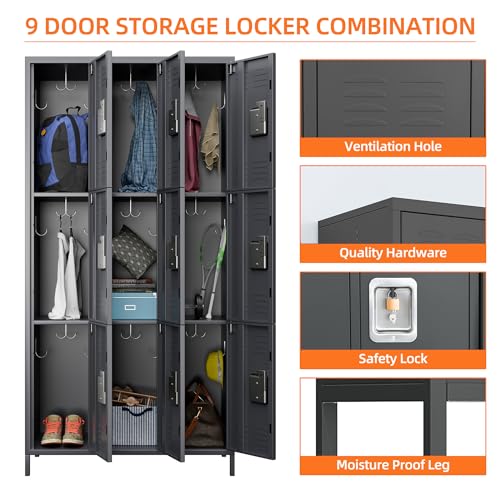 6 Door Metal Storage Locker 18 Hooks,Metal Locker for Employees with Lock for School Garage Office Gym Bedroom,Assembly Required