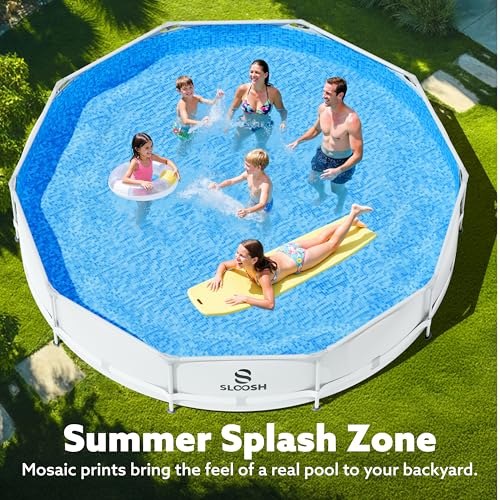 SLOOSH Round Above Ground Pool - 10ft x 30inch Outdoor Round Frame Above Ground Swimming Pool Set Kiddie Pool for Kids Adults with Filter Pump