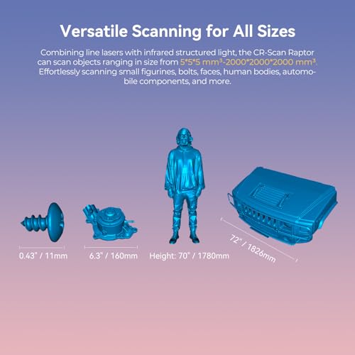 Creality CR-Scan Raptor Pro 3D Scanner for 3D Printing, 22+7 Blue Laser Lines, 30-60fps High Frame Scanning, 24-Bit Full-Color Scans
