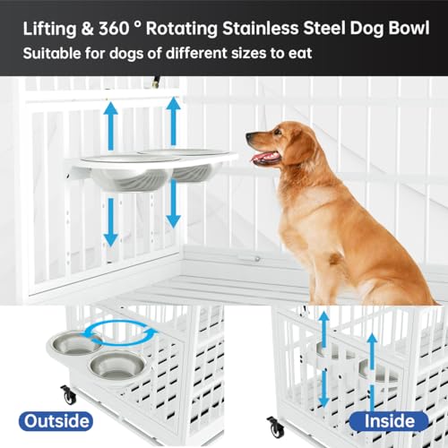 54 Inch Heavy Duty Dog Crate with Wheels，Indestructible Escape-Proof Dog Cage for Large Dogs