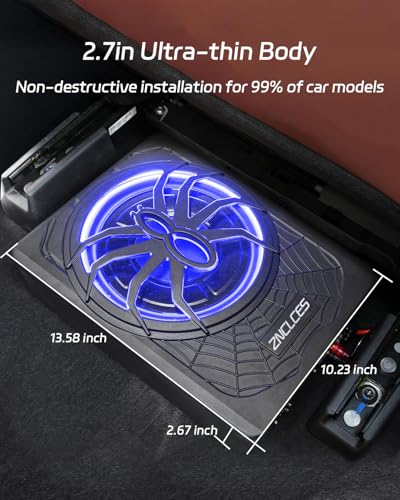 2025 Upgraded 10"1200W Slim Under Seat Powered Car Subwoofer, Car/Truck Sub Built in Amplifier for outstanding Heat Dissipation